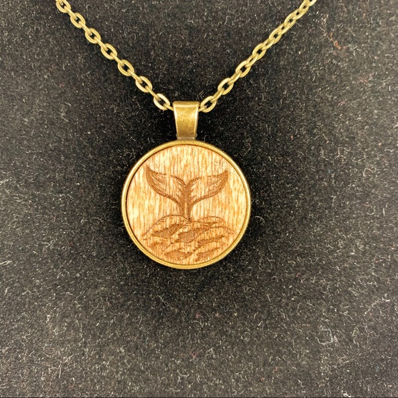 Wood Laser Engraved Whale Tail Necklace 24” - Picture 3 of 6